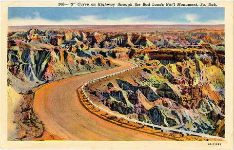 Badlands National Monument S Curve Highway South Dakota Vintage Postcard (unused)