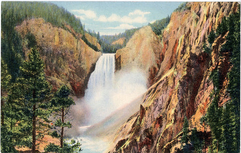 Yellowstone National Park Great Falls & Canon Wyoming Vintage Postcard 1940