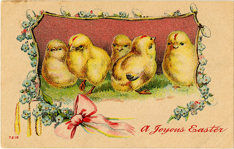Vintage Joyous Easter Postcard Chicks & Floral Border 1911