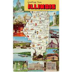 Illinois State Map Multi-View Scenic Vintage Postcard (unused)