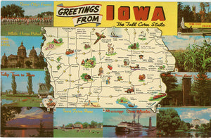 Iowa State Map Tall Corn State Vintage Postcard (unused) - Vintage Postcard Boutique
