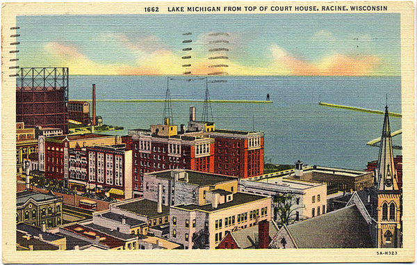 Racine Wisconsin Lake Michigan from Court House Vintage Postcard 1950 - Vintage Postcard Boutique