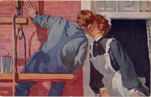 Tricks in All Trades Painter Kissing Maid Romantic Vintage Postcard c. 1910 (unused) - Vintage Postcard Boutique