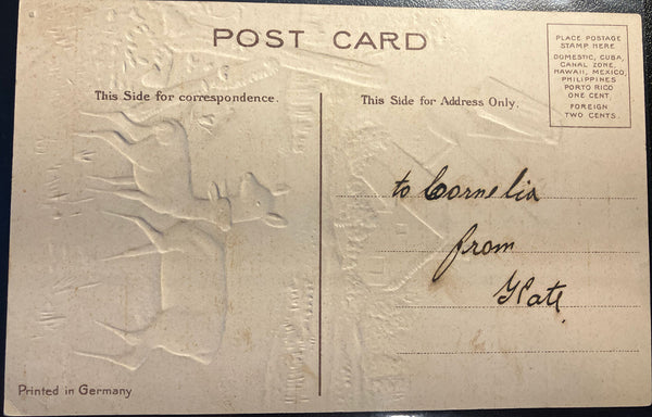 Vintage Christmas EAS Embossed Deer Snow Scene Postcard c1910