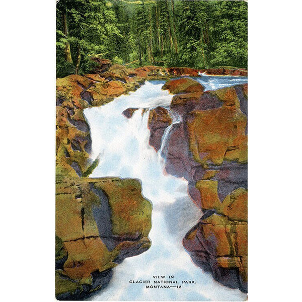 Glacier National Park Montana Waterfall Vintage Postcard (unused) - Vintage Postcard Boutique