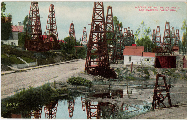 Oil Wells Los Angeles California Vintage Postcard c 1910s (unposted)