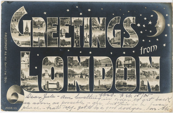 London England Large Letter Vintage Real Photo Greetings Postcard 1905