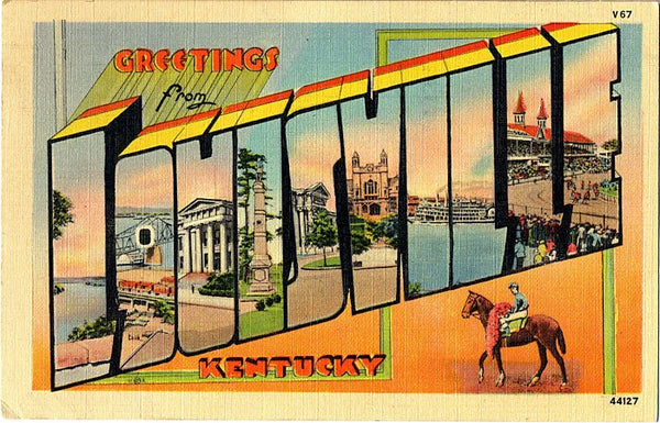 Louisville Kentucky Large Letter Vintage Linen Greetings Postcard 1941 - Vintage Postcard Boutique