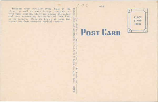 St. Louis University Medical Dental Schools Missouri Vintage Postcard (unused)