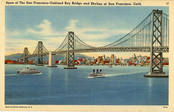 San Francisco Oakland Bay Bridge Span & Skyline California Vintage Postcard (unused) - Vintage Postcard Boutique