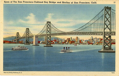 San Francisco Oakland Bay Bridge Span & Skyline California Vintage Postcard (unused)