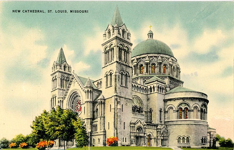 St. Louis Catholic Cathedral Lindell Blvd & Newstead Ave St. Louis Missouri Vintage Postcard (unused)