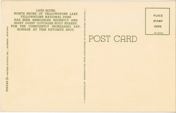 Lake Hotel Yellowstone National Park Wyoming Vintage Postcard (unposted)