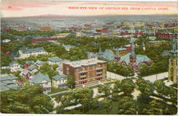 Lincoln Nebraska Bird's Eye View from Capitol Dome Vintage Postcard 1909