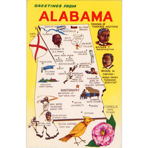 Alabama State Map Famous African Americans Vintage Postcard (unused) - Vintage Postcard Boutique