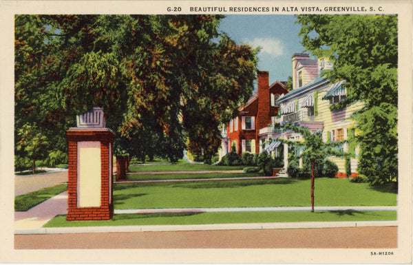 Greenville South Carolina Alta Vista Residences Vintage Postcard (unused)