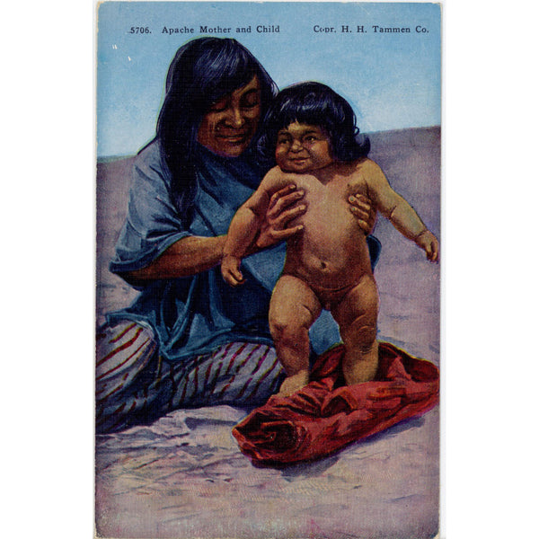 Apache Mother & Child Vintage Native American Postcard 1944