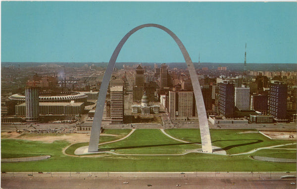 St. Louis Missouri Skyline Gateway Arch & Busch Stadium Vintage Postcard (unposted)