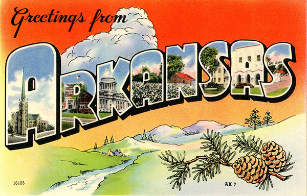 Arkansas Large Letter Vintage Postcard (unused)