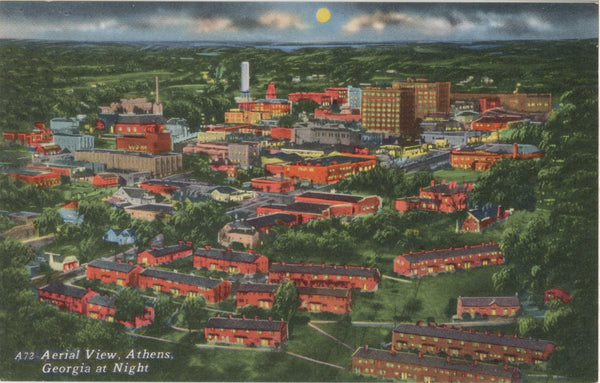 Athens Georgia Aerial View at Night Vintage Postcard (unused)
