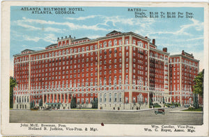 Atlanta Georgia Biltmore Hotel with Rates Vintage Postcard 1926 - Vintage Postcard Boutique