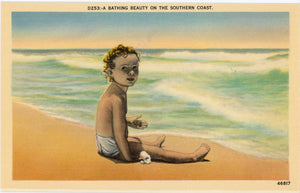 Bathing Beauty Toddler on Sandy Beach Southern Coast Vintage Postcard (unused) - Vintage Postcard Boutique