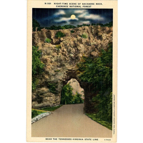 Backbone Rock at Night Cherokee National Forest Virginia Vintage Postcard (unused)