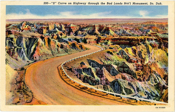 Badlands National Monument S Curve Highway South Dakota Vintage Postcard (unused) - Vintage Postcard Boutique