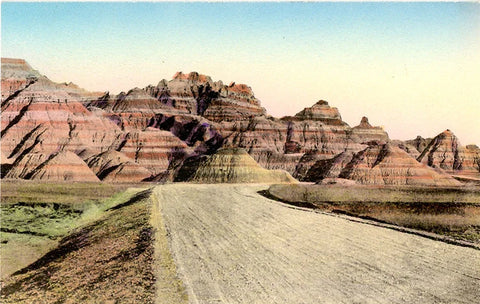 Badlands Prehistoric Fossil Beds South Dakota Vintage Hand Colored Postcard 1910s (unused)