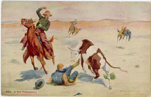A Bad Predicament Fallen Cowboy Vintage Western Postcard signed REMINGTON - Vintage Postcard Boutique