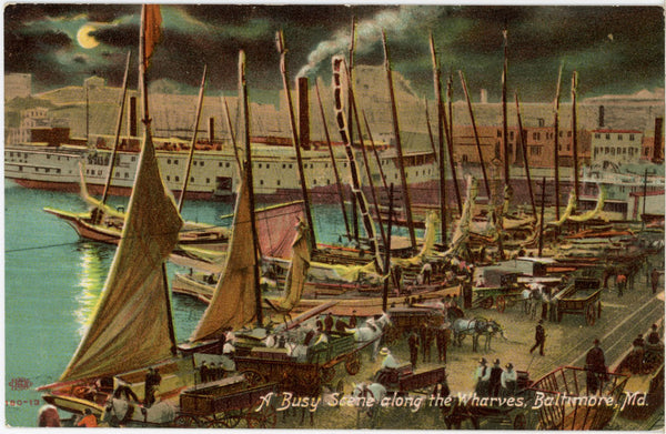 Baltimore Maryland Busy Scene Along Wharves Vintage Postcard c. 1910 (unused)