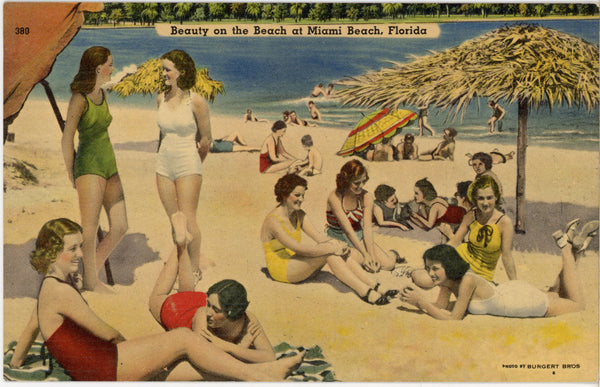 Beauty on the Beach Pretty Ladies Miami Beach Florida Vintage Postcard (unposted)