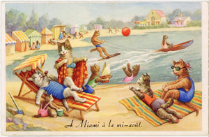 Dressed Cats at Beach Anthropomorphic French Vintage Postcard c 1950s - Vintage Postcard Boutique