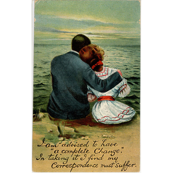 Romantic Couple on Beach Vintage Postcard 1909