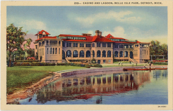 Belle Isle Park Casino & Lagoon Detroit Michigan Vintage Postcard (unposted)