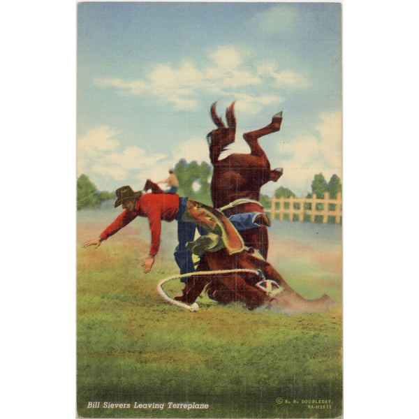 Cowboy Bill Sievers Leaving Terreplane Vintage Western Postcard c. 1940s