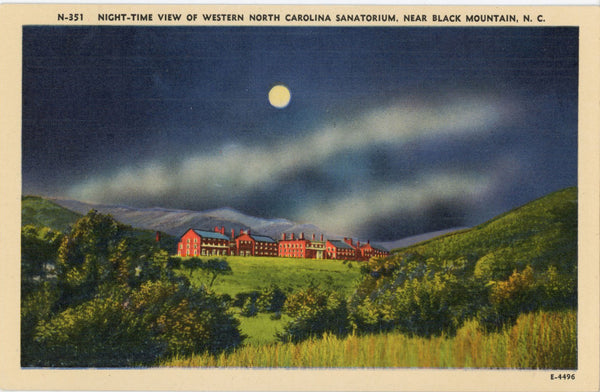 Black Mountain North Carolina Sanatorium at Night Vintage Postcard (unposted)