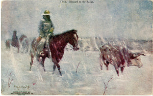 Vintage Western Cowboy Postcard – Blizzard on the Range 1907 (unused)