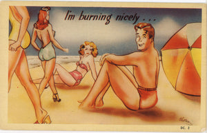I'm Burning Nicely Sexy Sunbathers on Beach Vintage Comic Postcard (unused) - Vintage Postcard Boutique