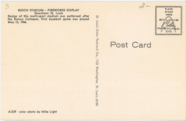 Busch Stadium Fireworks Display St. Louis Missouri Vintage Postcard (unused)