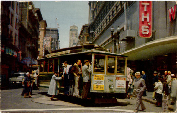 San Francisco Cable Cars on Turntable California Vintage Postcard c. 1950s (unposted)