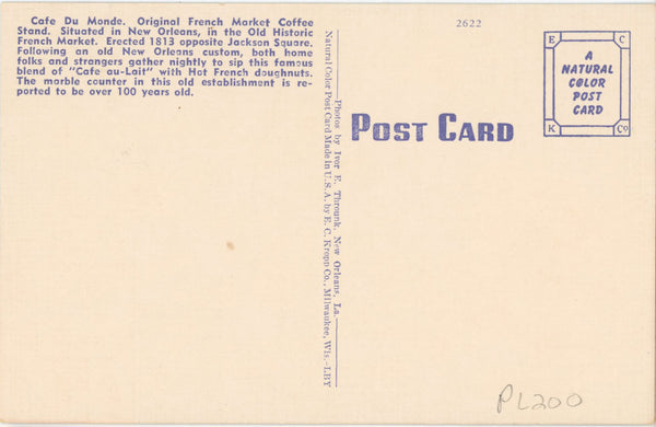 New Orleans Louisiana Cafe Du Monde Coffee Stand Vintage Postcard (unposted)