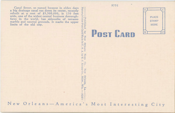 Canal Street Looking East New Orleans Louisiana Vintage Postcard (unposted)