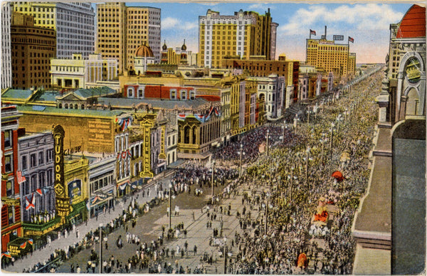 Mardi Gras Crowds Canal Street New Orleans Louisiana Vintage Postcard 1948 - Vintage Postcard Boutique