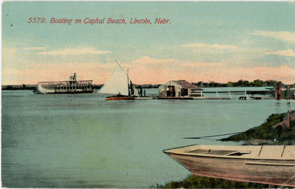 Lincoln Nebraska Boating on Capital Beach Vintage Postcard 1911