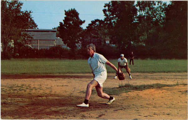President Jimmy Carter Playing Softball Plains Georgia Vintage Postcard (unposted)
