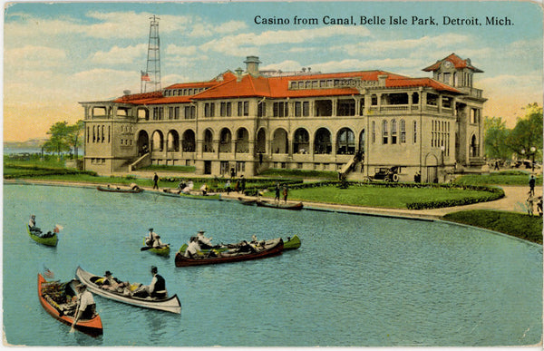 Casino from Canal Belle Isle Park Detroit Michigan Vintage Postcard c. 1910s