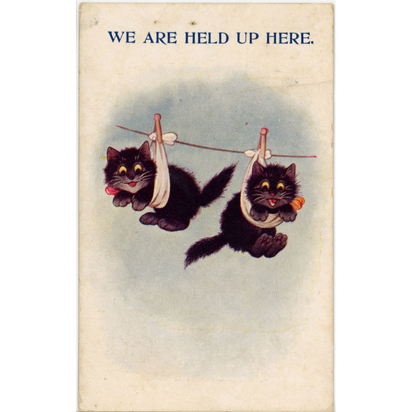 Kittens Hanging on Clothesline Bamforth Comic Vintage Cat Postcard 1932