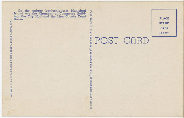 Cedar Rapids Iowa Aerial Municipal Island Loop Districts Vintage Postcard (unposted)