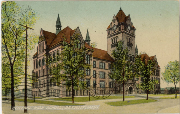 Central High School Detroit Michigan Vintage Postcard 1908